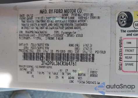 2012 Ford Fusion Hybrid из США, поврежденный, VIN 3FADP0L36CR364761